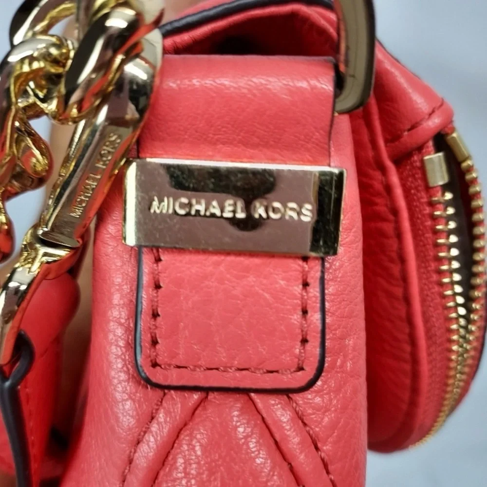 Michael Kors Coral Pink Pebbled Leather Shoulder Bag with Tassel